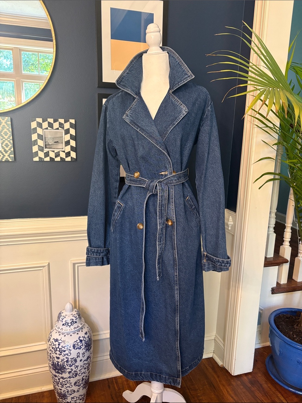 Old Navy Denim Trench Coat - Blue Women Jeans Trench